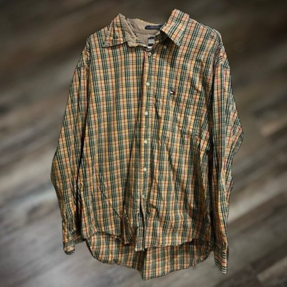 Tommy Hilfiger Men's XL Long Sleeve Button Down Plaid Shirt - Cotton/Multicolor